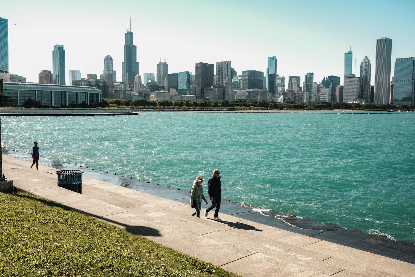 The Chicago skyline over Lake Michigan on a clear day